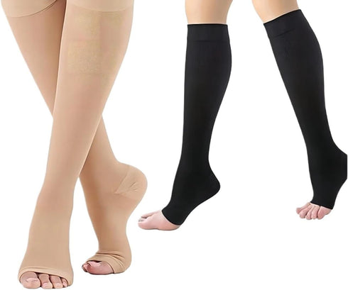 hougna Durable 4 Pairs Compression Socks Prevent Varicose Veins Toeless Support Hose(YS001-155-BK,S-M)