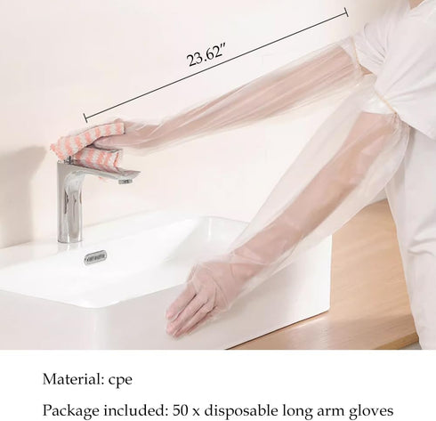 50pcs Disposable Long Arm Gloves, 23.6inch Household Cleaning Gloves, Thick Kitchen Dishwashing Gloves