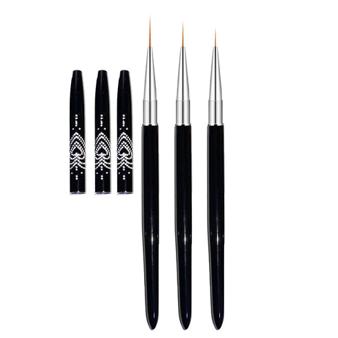 Nail Art Liner Brushes, 3PCS Metal Handle UV Gel Painting Nail Art Design Brush, 7mm/9mm/11mm