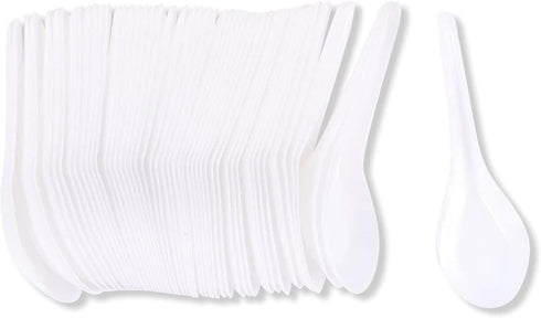 Juvale 50-Pack Disposable Plastic Chinese Soup Spoons, 5.4 x 1.5 Inches, White