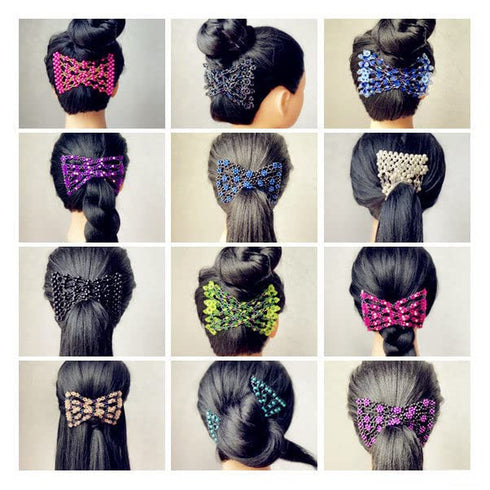 LOVEF 2pcs Fashion Magic Beaded Elasticity Double Hair Comb Clip - Stretchy Women Hair Accessories