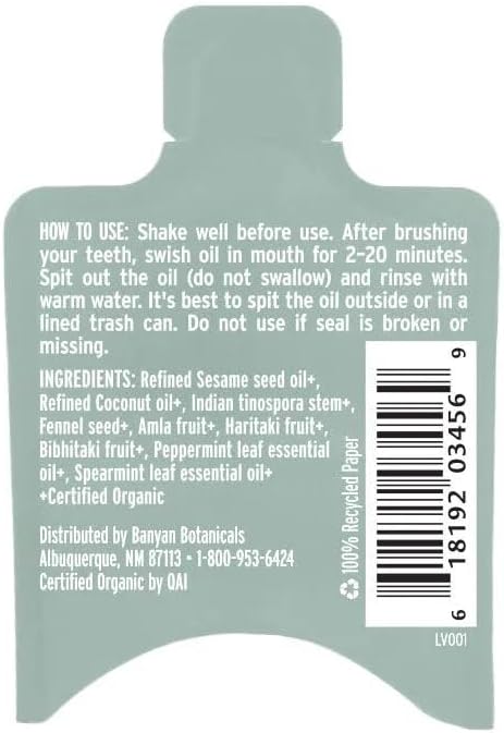Banyan Botanicals Organic Daily Swish Mint Travel Packets - 12 ct - Ayurvedic Oil Pulling Mouthwash for Oral Health