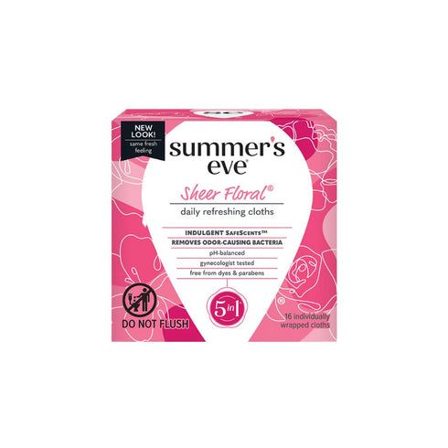 Summer's Eve Sheer Floral Daily Refreshing Feminine Wipes, Removes Odor, pH balanced, 16 count, (Pack of 2)