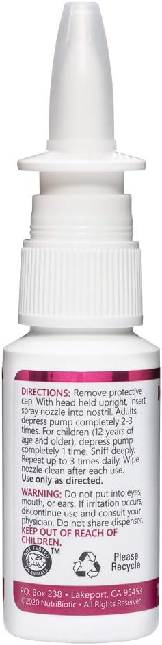 NutriBiotic Nasal Spray, 1 Fl Oz, Nasal Lubricant with Grapefruit Seed Extract, Drug-Free & Non-Medicated
