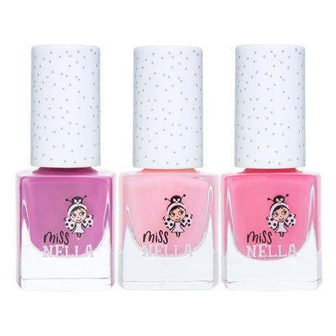 MISS NELLA SWEET LITTLE PACK Nail Polish Set, Easy Peel Off Water-Based Formula, 3 Colors for Kids