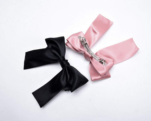 Set of 8 Big Satin Solid Ribbon French Barrette - Large Soft Silky Hair Bow Clip for Women