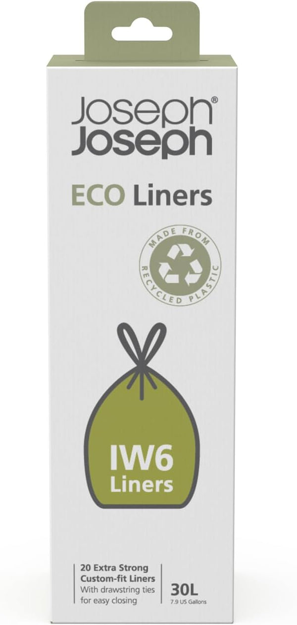 Joseph Joseph IW6 30L Eco Liners, Recycled Bin Liners, 20 Pack, Grey