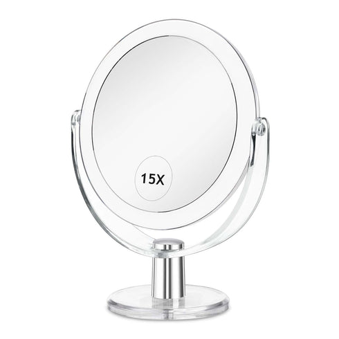 Vanity Mirror Makeup Mirror with Stand, 1X/15X Magnification Double Sided 360 Degree Swivel Mirror