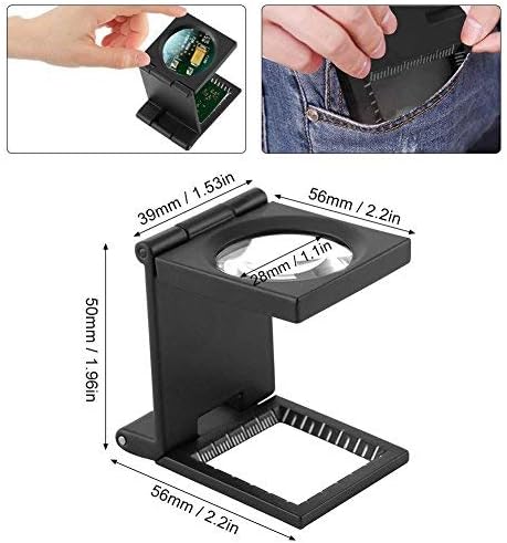 10X 28mm Mini Three-Folding Magnifier, Zinc Alloy with Scale for Textile Optical Jewelry Tool (5Pcs).