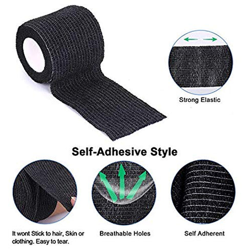 Yuelong Tattoo Grip Tape, 8Pcs Black Cohesive Wrap Tape, Self-Adherent for Tattoo Machine Accessories