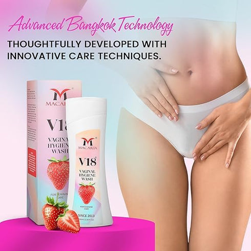 MACARIA V18 Vaginal Feminine Wash - for Women's Intimate Hygiene - Antibacterial Genital Wash for pH Balance - Tea Tree