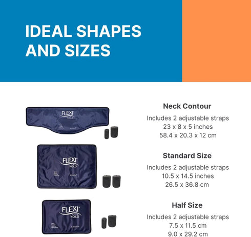 FlexiKold Large Reusable Gel Ice Pack with Straps – Flexible Cold Compress for Injuries, Medical Ice Wrap, Standard