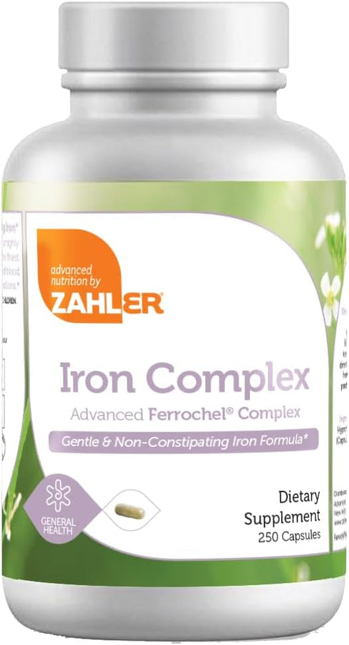 Zahler Iron Complex, Gentle & Non-Constipating Iron Formula, 250 Capsules