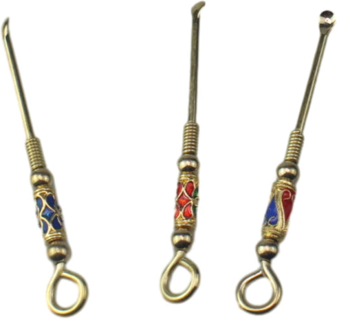 3pcs Tiny Snuff Spoon, Brass Medicine Powder/Earpick Spoon, Retro Necklace Loop Pendant