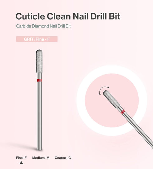 MelodySusie 3mm Rounded Top Barrel Cuticle Clean Nail Drill Bit 3/32'', Professional Safety Carbide Diamond Under Nail Cleaner for Cuticle Dead Skin Nail Prepare, Beginners Bits, Series Bit-S, Fine