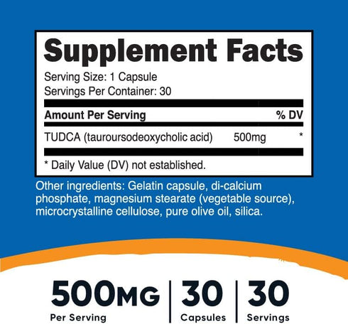 Nutricost Tudca 500mg, 30 Capsules (Tauroursodeoxycholic Acid) - Premium Quality, Gluten Free