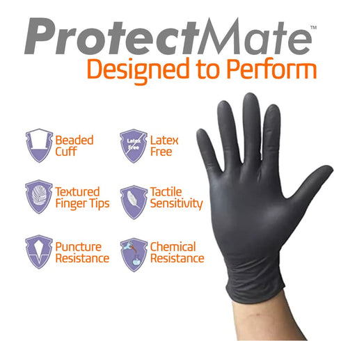 Black Nitrile Gloves, Industrial Strength 5 mil Thickness, Disposable Latex Free Gloves, Ideal for BBQ, Barber,