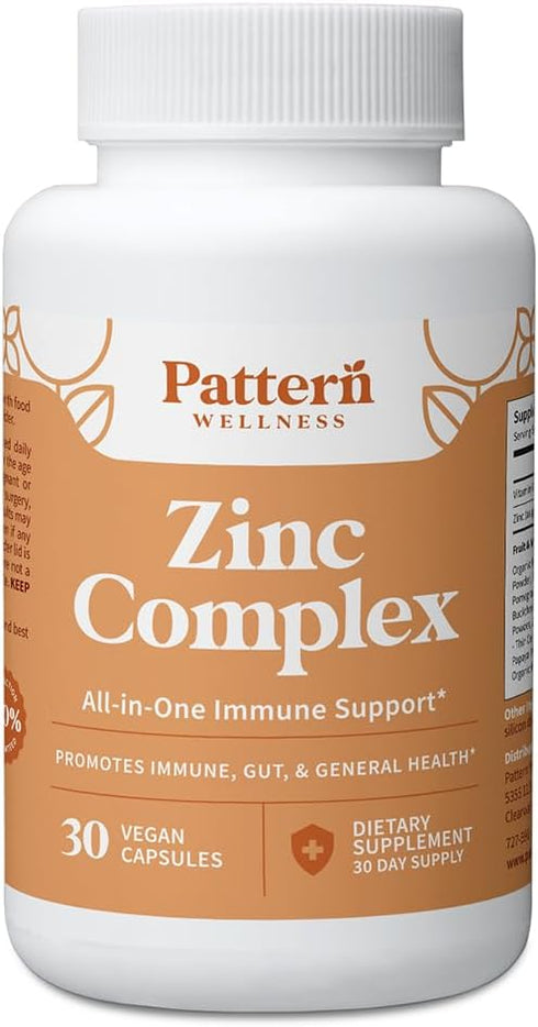 Pattern Wellness Zinc Complex Supports Immune, Skin & Digestive Health High Absorption