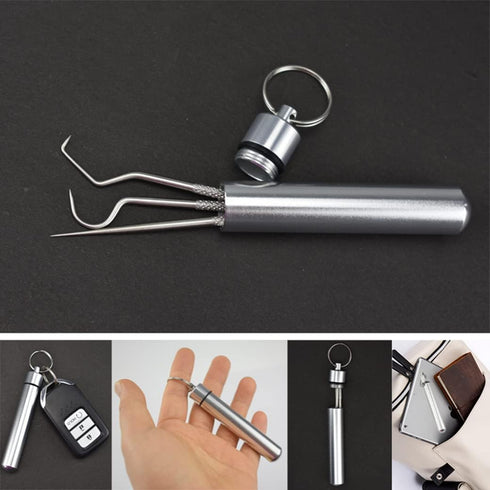 Dental Pick Portable Stainless Steel Tooth Pick Set, 7PCS Reusable Teeth Cleaning Tools with Holder