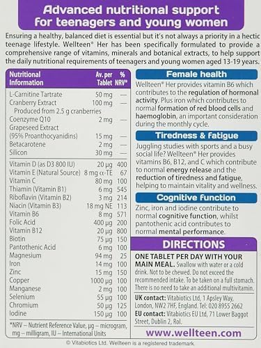 Wellteen Her - Nutritional Support for Teenagers and Young Women Ages 13-19 - 30 Tablets