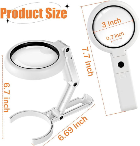 30X 10X Magnifying Glass with Light and Stand, Foldable Handheld for Seniors Reading and Close Work