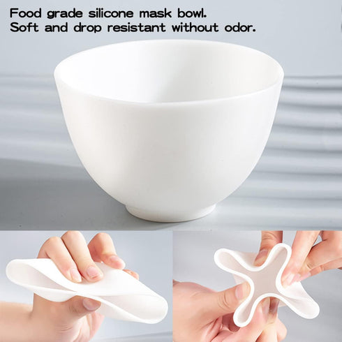White DIY Face Mask Mixing Bowl, Microwavable Silicone Facial Mud Bowl, 4Pcs Cosmetic Beauty Tool