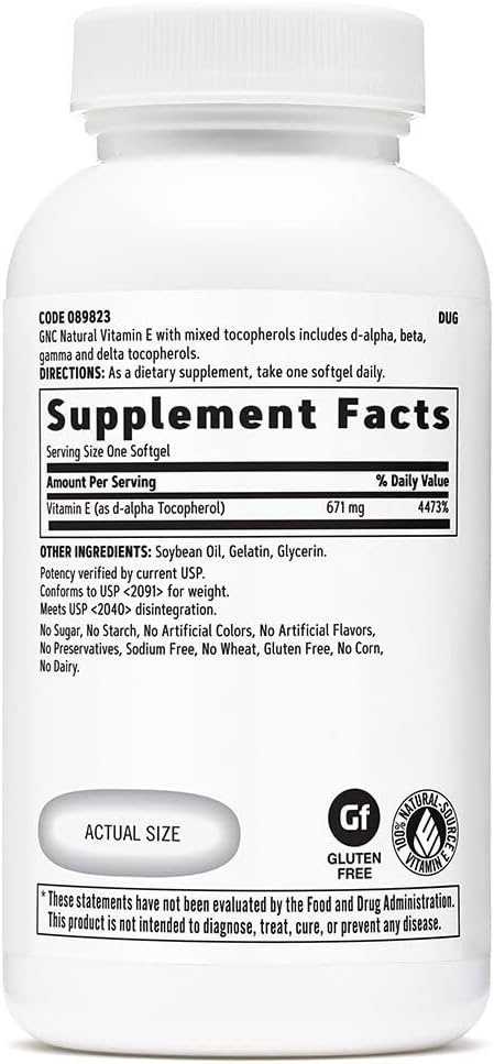 GNC Vitamin E 100% Natural 1000IU - 60 Softgels (60 Servings)