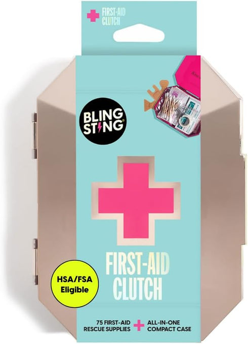 BLINGSTING First Aid Kit - 75 Essential Supplies, Gold Travel Case - Mini Emergency Kit for Women - Pink Interior (1