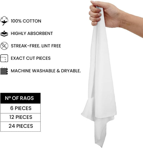 24 Pack New Lint Free Rags, 100% Cotton Cloth for Cleaning, Soft Cloth for Household, Automotive & Industrial Use
