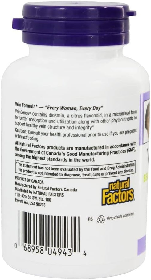 WomenSense VeinSense by Natural Factors - Beauty Supplement for Healthy Veins, Vegan, Non-GMO, 60 Capsules