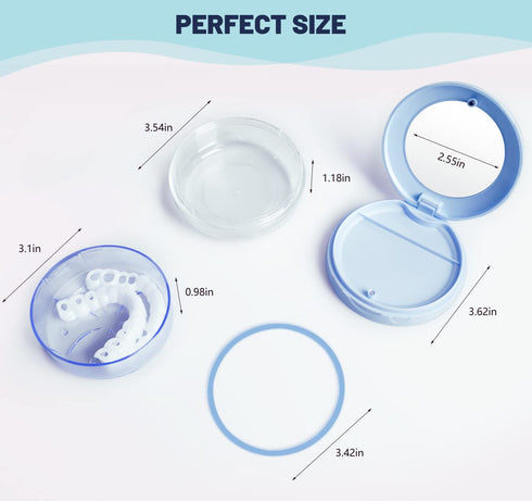 Leak Proof Dental Retainer Case for Travel, Denture Cleaning Case with Mirror, Blue