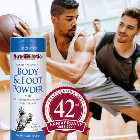NutriBiotic Body & Foot Powder, Unscented, 4 Oz - Vegan, Non-GMO, with Grapefruit Seed Extract & Tea Tree Oil