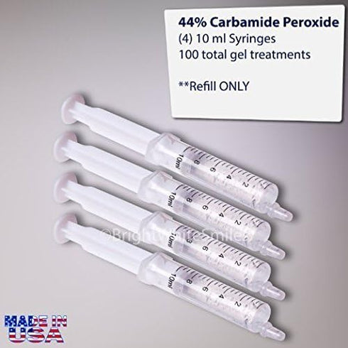 Bright White Smiles Wholesale Teeth Whitening Refill Gel Kit, 4 Syringes, 44% Carbamide Peroxide Bleaching Product
