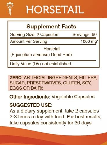 Horsetail 120 1000 Horsetail (Equisetum (120 Secrets of the Tribe Capsules, mg, arvense) Dried Herb Capsules)