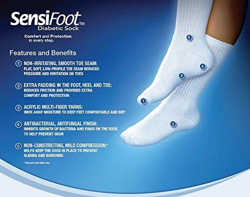 JOBST Sensifoot Diabetic Crew Sock, Medium, White
