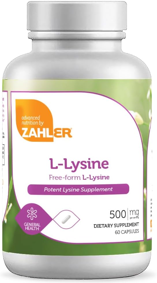 Zahler L-Lysine 500mg - Freeform L-Lysine Supplement, Kosher 60 Capsules