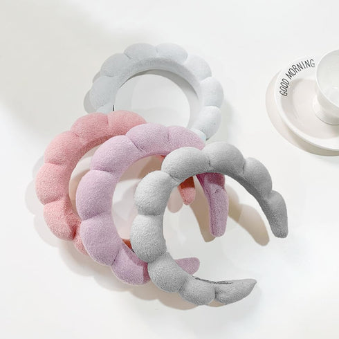 Spa Headbands for Washing Face or Makeup, Puffy Terry Cloth Hairband for Women, Skin Care Accessories (White)