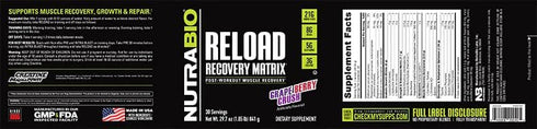 NutraBio Reload Powerful Muscular Recovery Formula - Post-Workout Supplement, 30 Servings, Grape Berry Crush