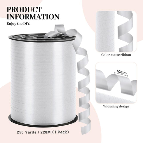 Ribbon,250 Yard Curling Ribbon for Crafts, Balloon Ribbon, 3/8" Ribbon for Gift Wrapping, Florist Flower (1 Roll) (White)