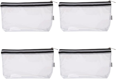 Multi-purpose Waterproof Clear Vinyl Zippered Toiletry Makeup Pouch with French Tape 4-pack