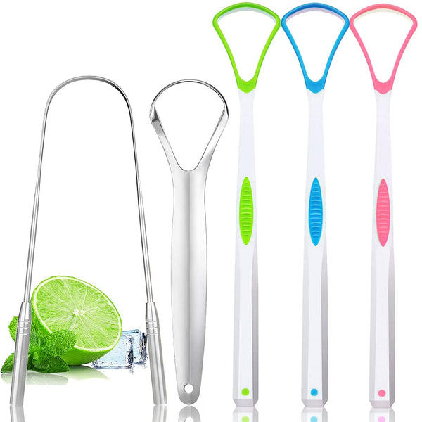 Tongue Scraper Cleaner for Adults and Kids, 5 Pack 100% BPA Free Reusable Stainless Steel Tools for Bad Breath
