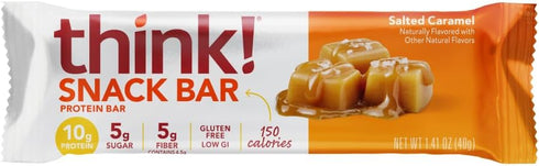 think! Protein Bars with Chicory Root for Fiber, Gluten Free, Salted Caramel, 1.4 Oz (30 Count)