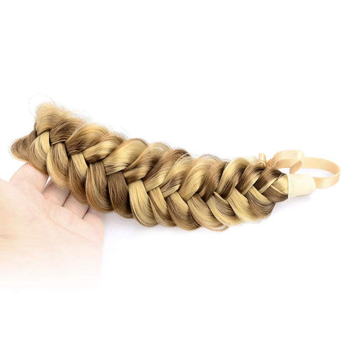 Messy Wide 2 Strands Synthetic Hair Braided Headband - Classic Chunky Elastic Stretch Braid (Highlighted)