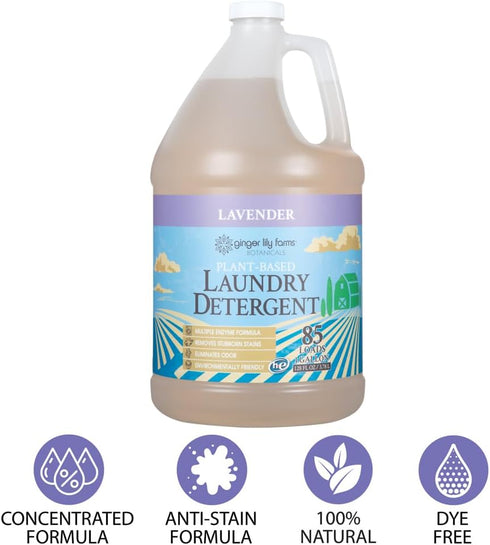 Ginger Lily Farms Botanicals Plant-Based Liquid Laundry Detergent, Lavender, 1 Gallon (128 fl. oz.), 85 Loads