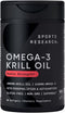 Sports Research Antarctic Krill Oil - Omega 3 Softgels 1000mg, 60 Capsules, Non-GMO & Gluten Free