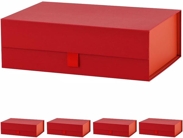 5 Pcs Red Magnetic Gift Box for Presents, 10.8x7.5x3.5 Inches, Luxury Collapsible Box for Wedding, Birthday