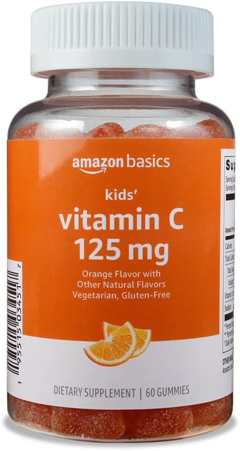 Amazon Basics Kids' Vitamin C Gummies, 125mg, Orange, 60 Count, Immune Health, 2 Month Supply (Previously Solimo)