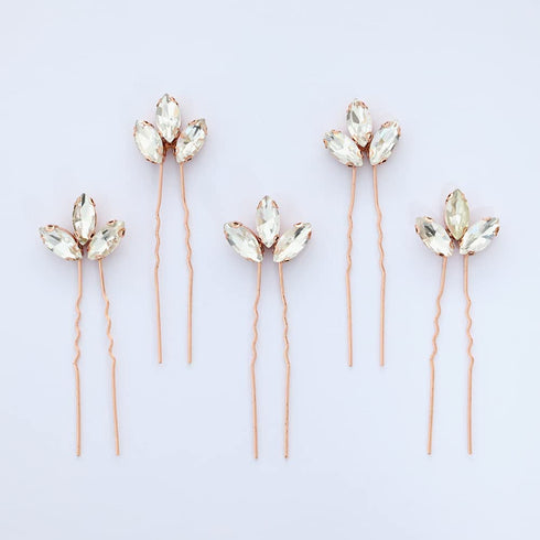 Wedding Hair Pins for Bride, 5PCS Rose Gold Decorative Hair Pins with Rhinestone