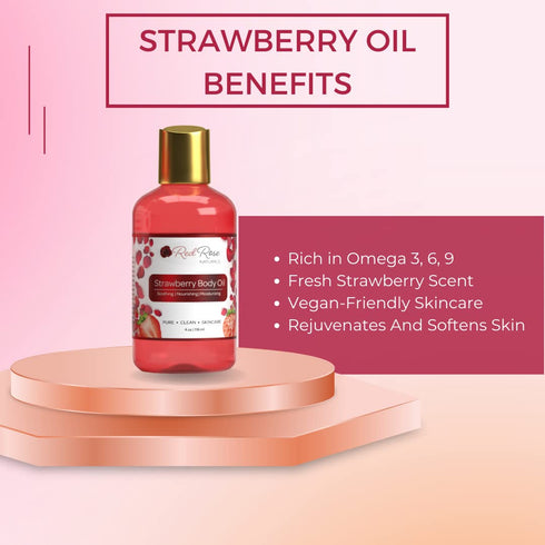 Strawberry Body Oil, Natural Body Oil For Women, Shower and Bath Perfume, Hydrating & Deep Moisturizing, Reduce Dry Skin, Long Lasting Fragrance, Vegan - 4 fl. oz