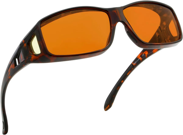 BLUELESS Fitover Glasses for Computer, Blue Blocking with Orange Tinted Sleep Glasses, Tortoise